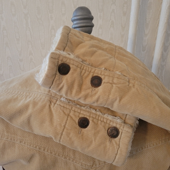ABERCROMBIE & FITCH Vintage Cotton Velvet Tan Button Up Coat Jacket Size Large - Picture 6 of 8